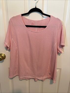 Talbots 3X Petite Pink & White Striped Scoop-Neck Short Sleeve Tee